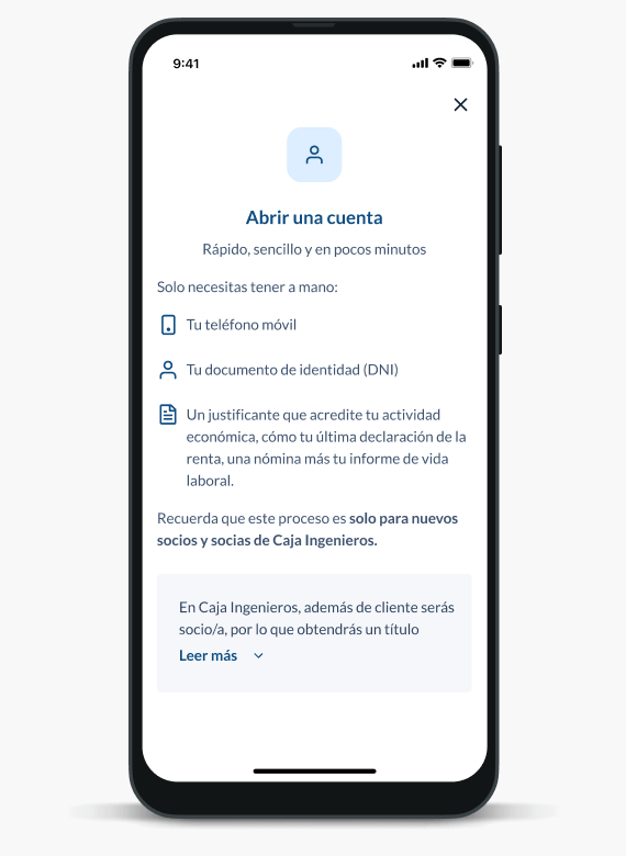 Aplicación móvil de Caja Ingenieros para abrir una cuenta
